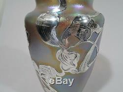 Loetz Vase Antique Art Nouveau Bohemian Czech Glass & Silver Overlay