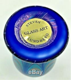 Lundberg Studio Waterfall Pattern Iridescent Art Glass Vase- Signed- Dated 1999