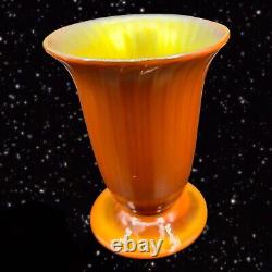 Lundberg Studios 1996 Signed Iridescent Orange Art Glass Vase UV Glow Orange VTG