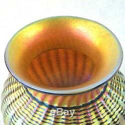 Lundberg Studios 1999 Sign Gold Iridescent Aurene Art Glass Vase 5 1/8h Contemp