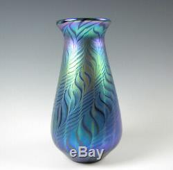 Lundberg Studios Art Glass Vase Blue Iridescent