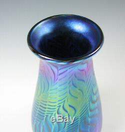 Lundberg Studios Art Glass Vase Blue Iridescent