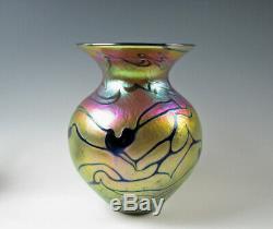 Lundberg Studios Gold Iridescent with Hearts Art Glass Vase 2013