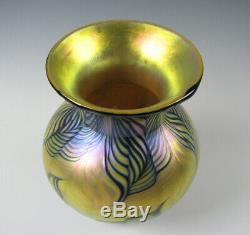 Lundberg Studios Green and Gold Iridescent Art Glass Vase
