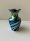 Lundberg Studios Royal Zebra Art Glass Vase Blue Gold Hand Blown Signed