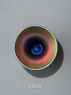Lundberg Studios Royal Zebra Art Glass Vase Blue Gold Hand Blown Signed