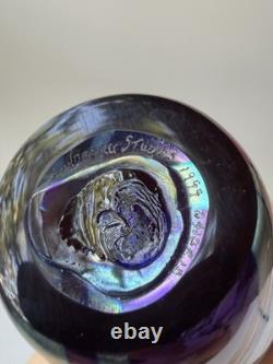 Lundberg Studios Royal Zebra Art Glass Vase Blue Gold Hand Blown Signed