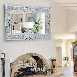 Luxurious 100x70cm Crushed Diamond Wall Mirror, Large Glitz Sparkly Wall Mirror