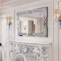 Luxurious 100x70cm Crushed Diamond Wall Mirror, Large Glitz Sparkly Wall Mirror