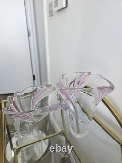 MCM Art Glass Set Pink Purple Sommerso Hand Blown Scalloped Vase & Fruit Bowl MCM Art Glass Set Pink Purple Sommerso Hand Blown Scalloped Vase & Fruit Bowl