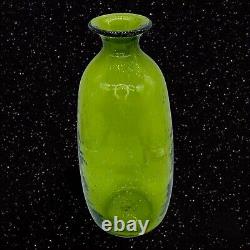 MCM BLENKO Seeded Olive Green Blown Art Glass Bottle Vase Small Mouth 12.75