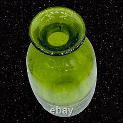 MCM BLENKO Seeded Olive Green Blown Art Glass Bottle Vase Small Mouth 12.75
