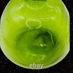 MCM BLENKO Seeded Olive Green Blown Bulbous Glass Bottle Vase Small Mouth 8.5
