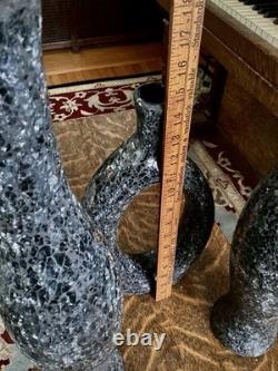 MCM Crackle Glass Vase Set Black Gray Sculptural Textured Art Decor Tall Art