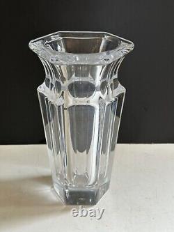 MCM France Leaded Crystal Vase Signed 9 Hexagon Heavy Clear