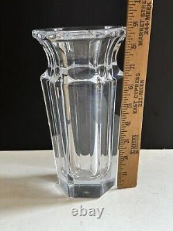 MCM France Leaded Crystal Vase Signed 9 Hexagon Heavy Clear