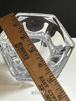 MCM France Leaded Crystal Vase Signed 9 Hexagon Heavy Clear