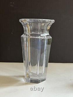 MCM France Leaded Crystal Vase Signed 9 Hexagon Heavy Clear