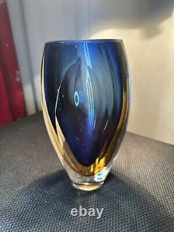 MCM, Murano Sommerso Glass Vase, Faceted Geometric, Italian Vase