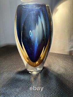 MCM, Murano Sommerso Glass Vase, Faceted Geometric, Italian Vase