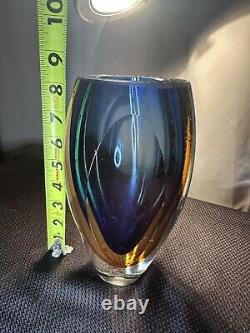 MCM, Murano Sommerso Glass Vase, Faceted Geometric, Italian Vase