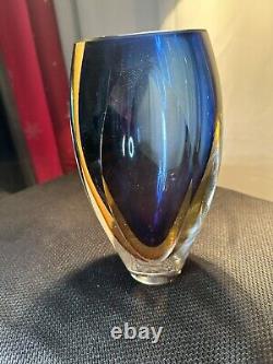 MCM, Murano Sommerso Glass Vase, Faceted Geometric, Italian Vase