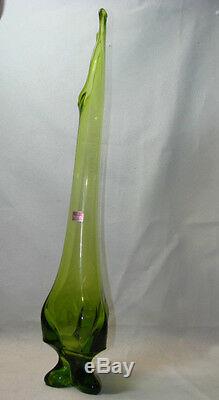 MID Century Modern Signed Viking 23.5 Olive Green Art Glass Vase