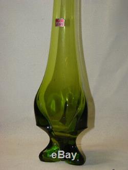 MID Century Modern Signed Viking 23.5 Olive Green Art Glass Vase
