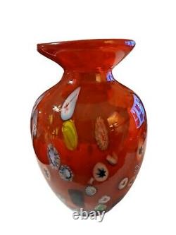 MILLEFIORI Murano Art Glass 7 Red Vase EXCELLENT