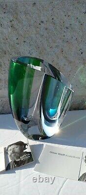 MODERN Art Glass Vase Kosta Boda MIRAGE Goran Warff Design Blue Green 6-1/8