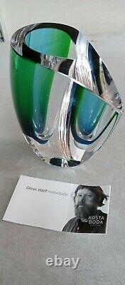 MODERN Art Glass Vase Kosta Boda MIRAGE Goran Warff Design Blue Green 6-1/8