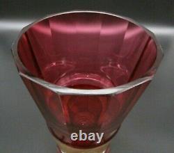 MOSER Bohemian Art Glass Cranberry Gold Gilt FRIEZE Cut Crystal BIG 11 Vase