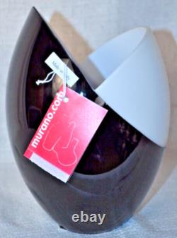 MURANO Art Glass Cased Black/White Wide Vase by Carlo Nason Hand Made Italy New