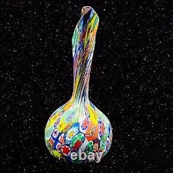 MURANO Art Glass Satin Multicolored Millefiori Hand Blown Swung Vase 7T 3W