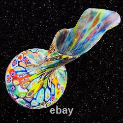 MURANO Art Glass Satin Multicolored Millefiori Hand Blown Swung Vase 7T 3W