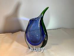 Magnificent Multi Sommerso Art Glass Freeform Goddess Vase. Blue/green Edge. Nice