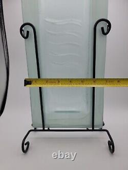 Mark Hines Clear And Frosted Glass Art Floating Flat Vase With Metal Stand 14in