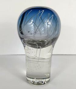 Mark Sudduth Modern Geometric Lines Blue Studio Art Glass Vase Bowl Hand Blown