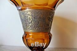 Marked Moser Art Deco Amber Glass Vase with Warrior Frieze Czech
