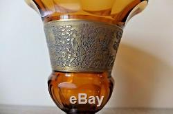 Marked Moser Art Deco Amber Glass Vase with Warrior Frieze Czech