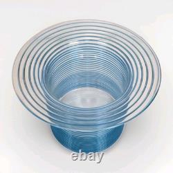 Martha's Vineyard Glassworks Art Glass Vase Blue Swirl Bucket/Hat