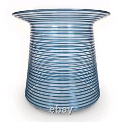 Martha's Vineyard Glassworks Art Glass Vase Blue Swirl Bucket/Hat