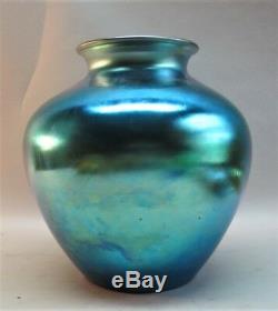 Massive 10 STEUBEN BLUE AURENE Art Glass Vase Superb Color! C. 1915 antique