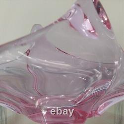 Massive MidCentury VAL ST LAMBERT Cranberry Pink Swirl Centerpiece BOWL Glass 25