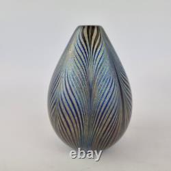 Maytum Studio Iridescent Art Glass Vase Feather Decoration 1985 12cm High