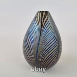 Maytum Studio Iridescent Art Glass Vase Feather Decoration 1985 12cm High