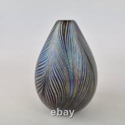 Maytum Studio Iridescent Art Glass Vase Feather Decoration 1985 12cm High