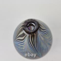 Maytum Studio Iridescent Art Glass Vase Feather Decoration 1985 12cm High