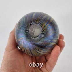 Maytum Studio Iridescent Art Glass Vase Feather Decoration 1985 12cm High
