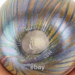 Maytum Studio Iridescent Art Glass Vase Feather Decoration 1985 12cm High